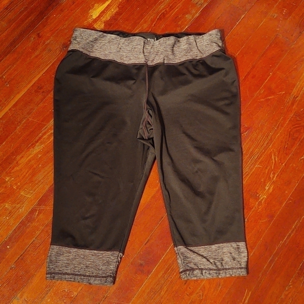 Ideology Cropped Black Leggings with Gray Space Dye Trim Sz 3X